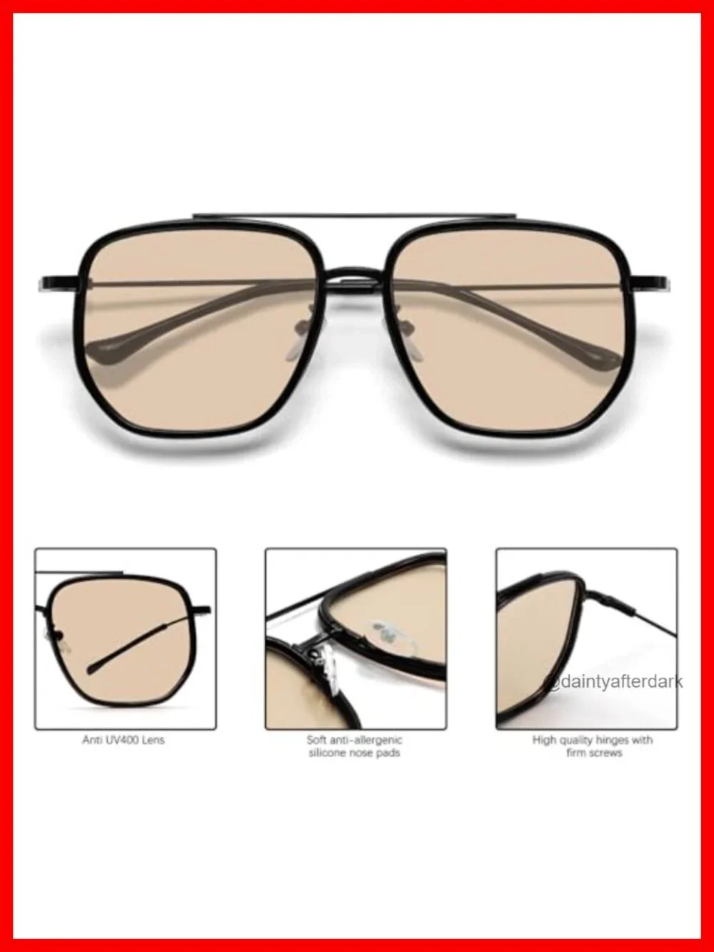 Retro Square Aviator Sunglasses Women Men Oversized Metal Frame UV400